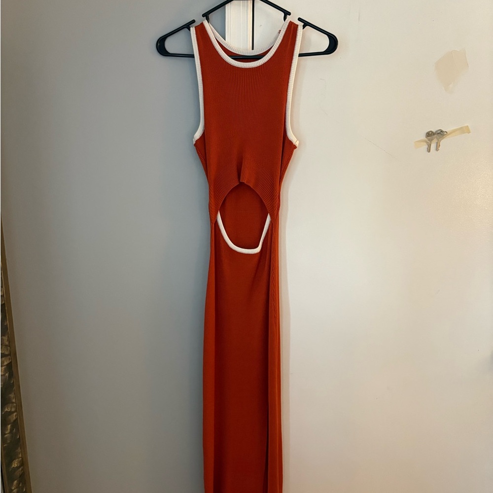 Orange cutout dress with slit